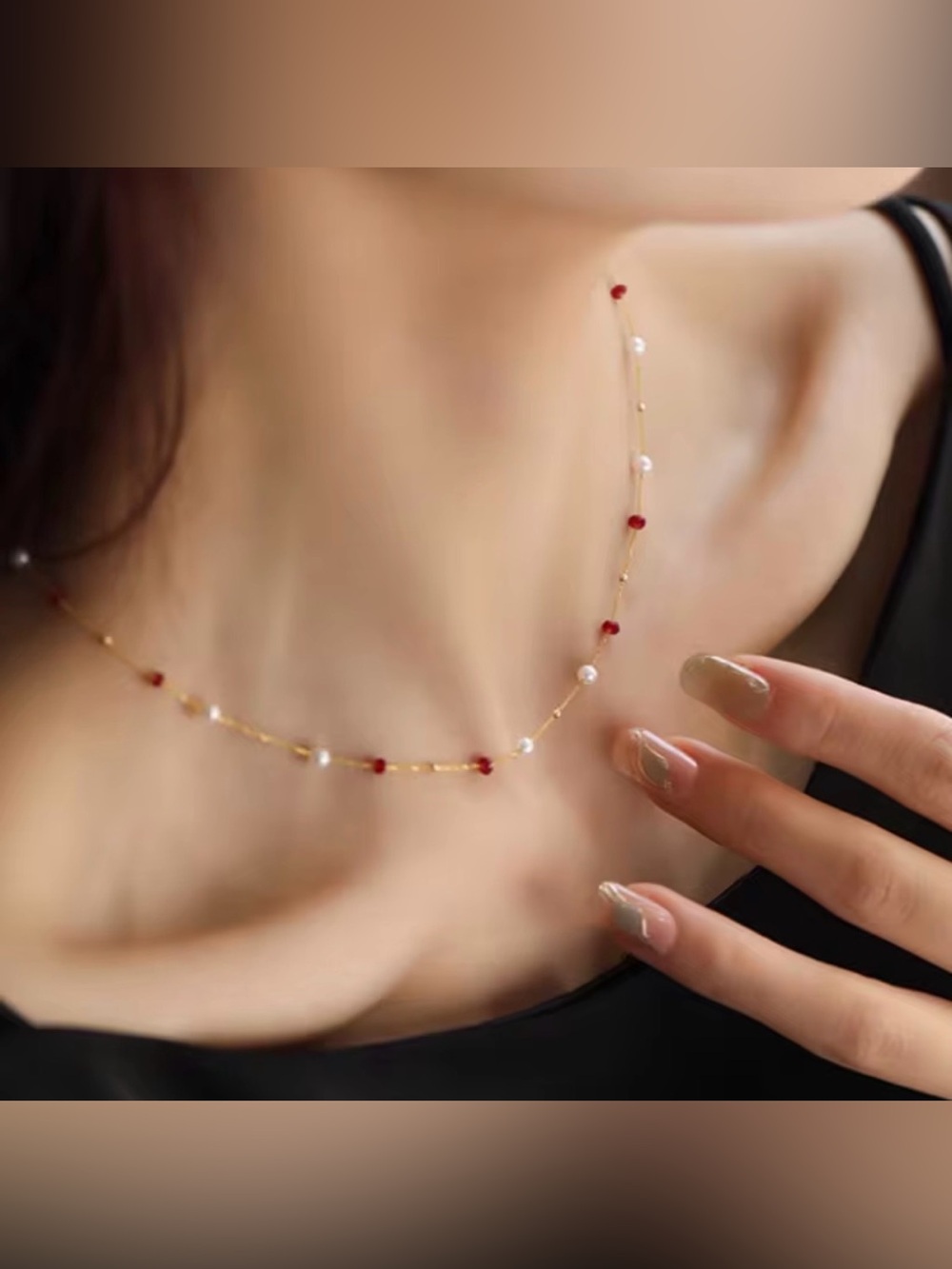 18K Gold Tourmaline & White Pearls statement necklace. Real gold - Picture 3 of 9